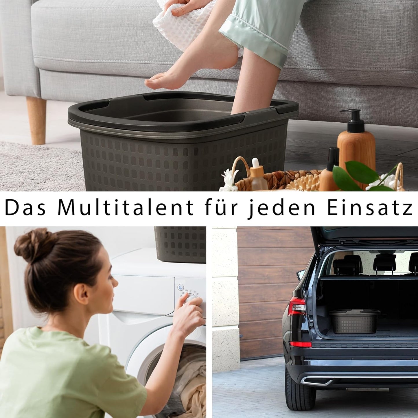 Camping-Spülschüssel mit Abtropfgestell, Anthrazit Schwarz Weiss Wanne 16L + Abtropfgestell