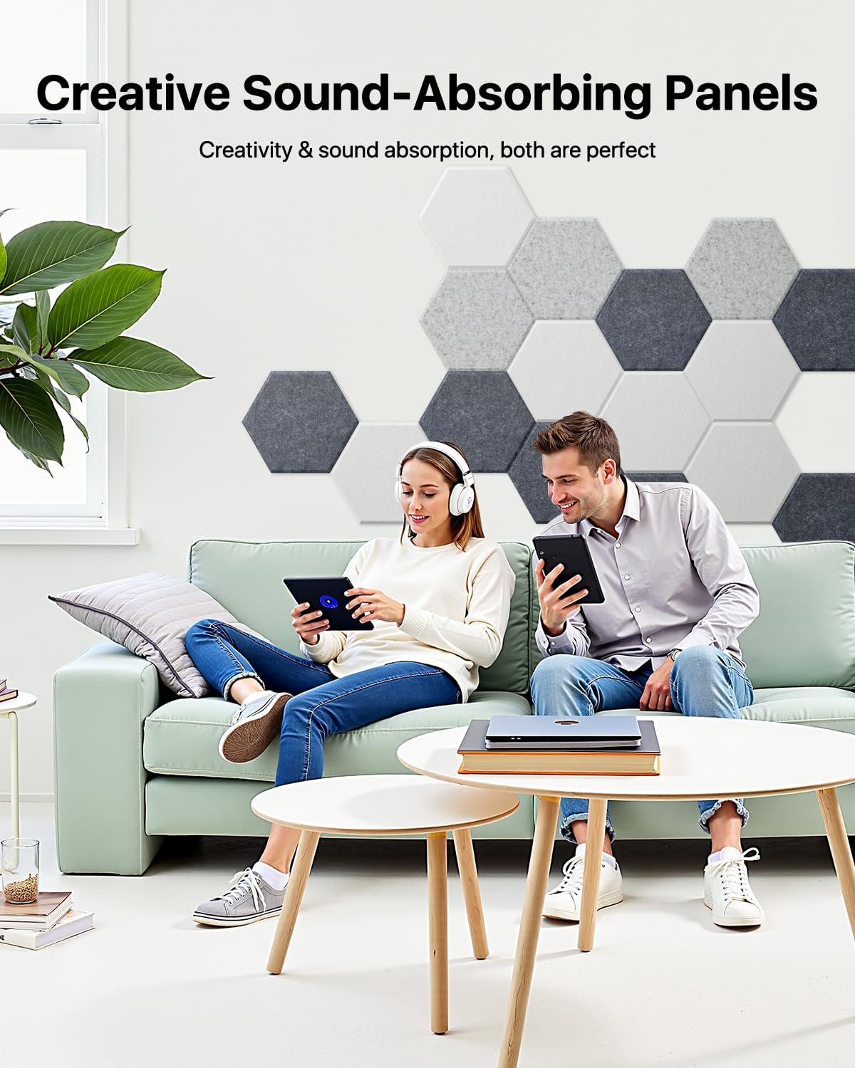 Selbstklebende Hexagon Akustikpaneele, 30×26×0,9 cm, 12 Stück Schwarz