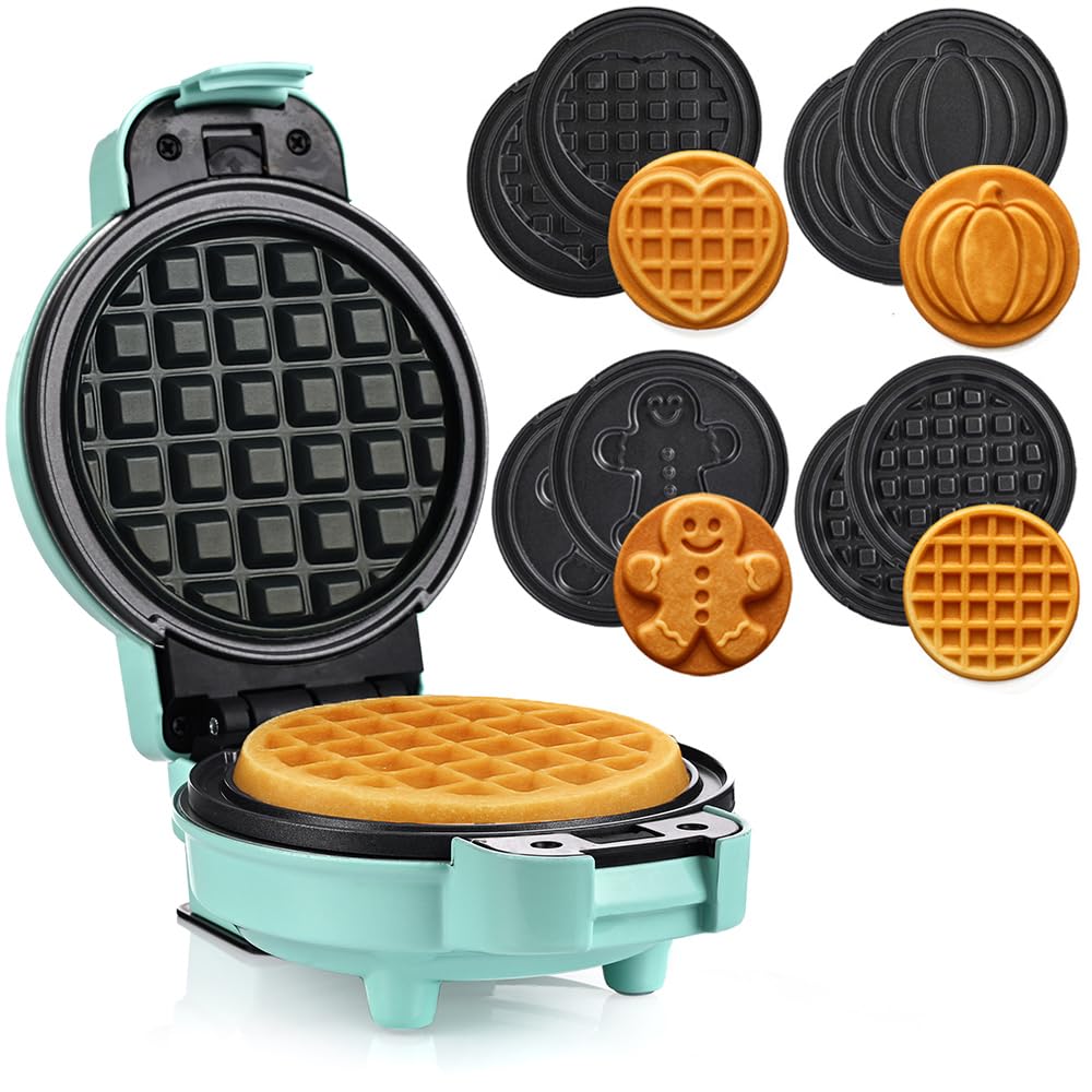 Mini-Waffeleisen mit Wechselplatten, Mintgrün