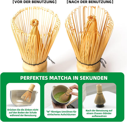 Matcha Tee-Zubereitungsset mit Schneebesen & Zubehör, Matte Töpferei--weiß