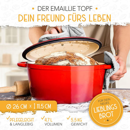 Gusseisen-Topf mit Gärkorb, Emaille Rot Topf