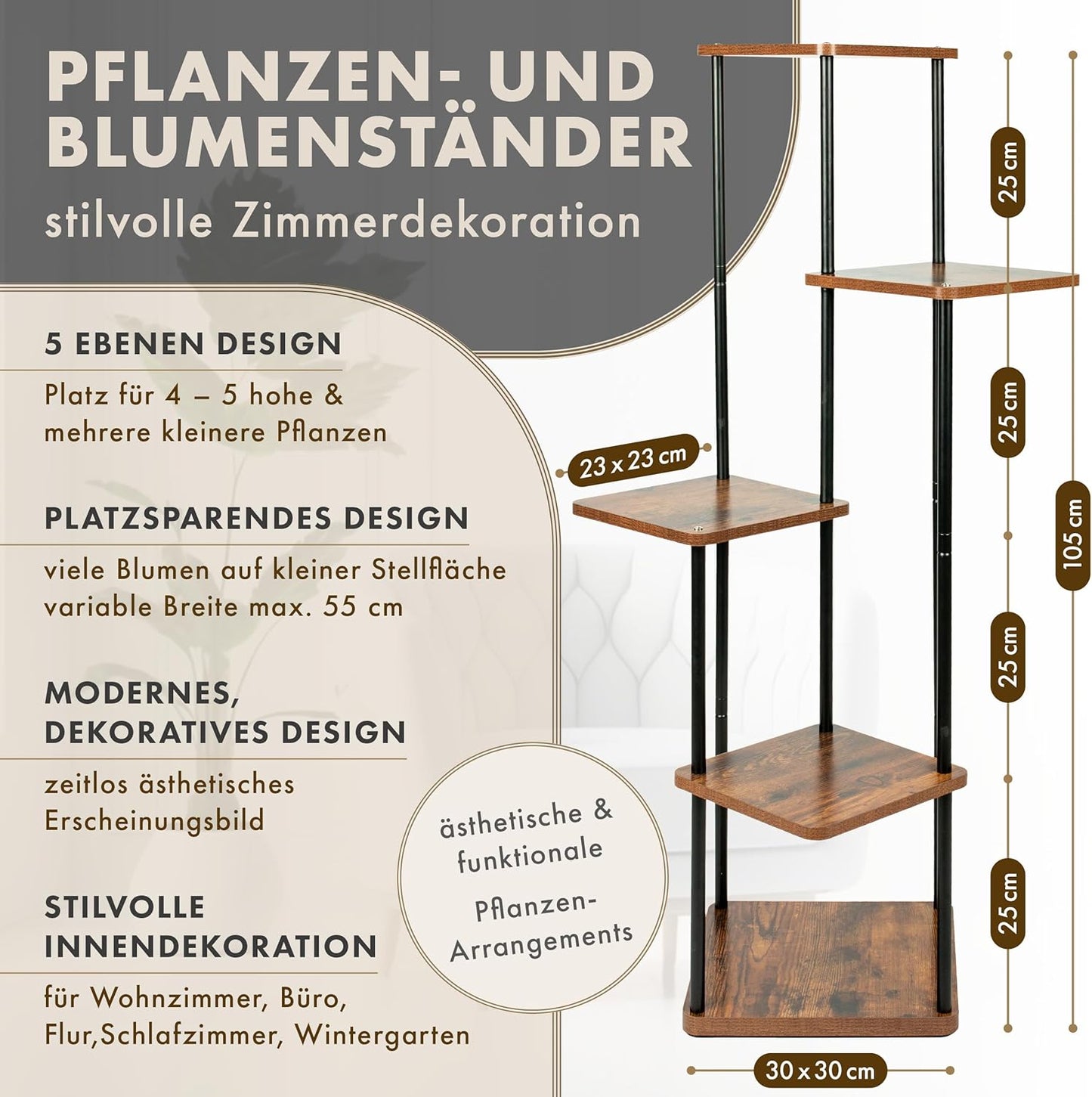 Tower - Pflanzenregal mit 5 Ebenen, 5-Ebenen Eiche 1 St