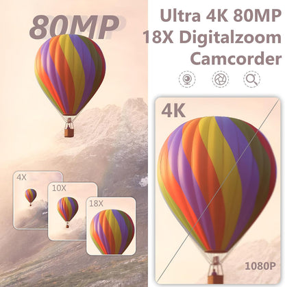 4K Camcorder mit IR-Nachtsicht und 18x Zoom, Schwarz