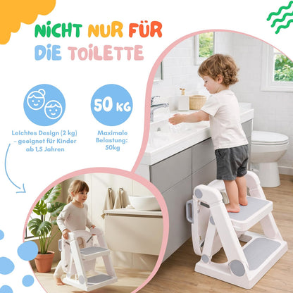 Höhenverstellbarer Toilettentrainer mit Treppe, Grau