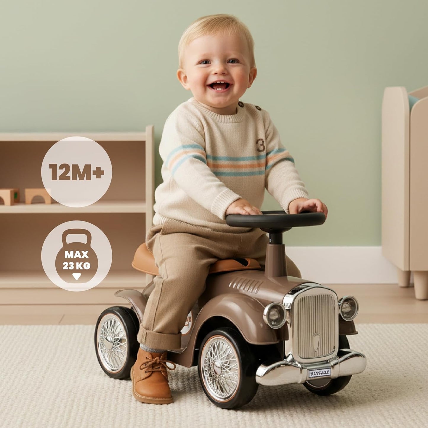 Rutschauto Retro Classic mit Hupe, Braun
