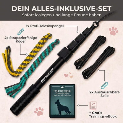 Reizangel-Set für Hunde, Reizangel 151cm + Seile 140cm Schwarz