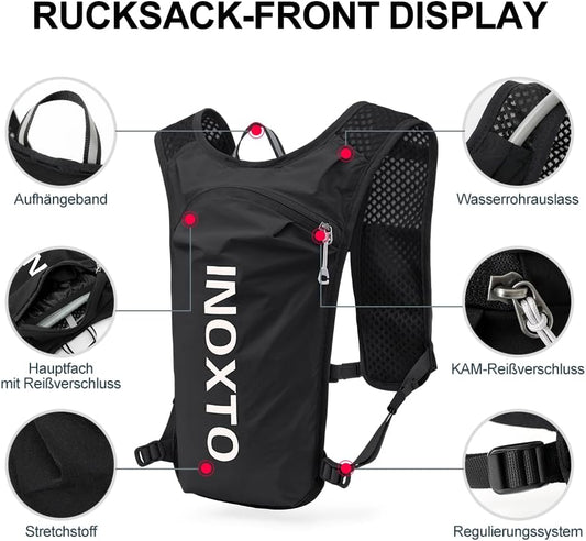 Trinkrucksack mit 1.5l Wasserblase, Schwarz und Weiss Standard