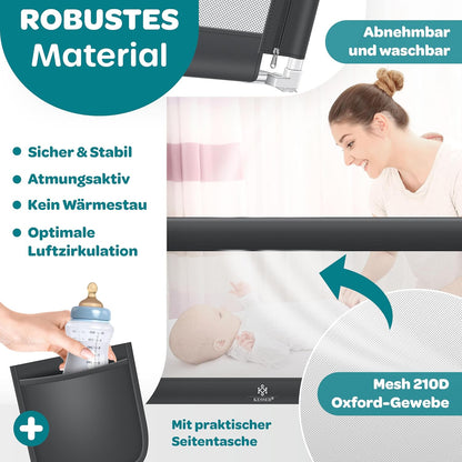 Bettschutzgitter Rausfallschutz für Babys (200 cm), Dunkelgrau 200cm