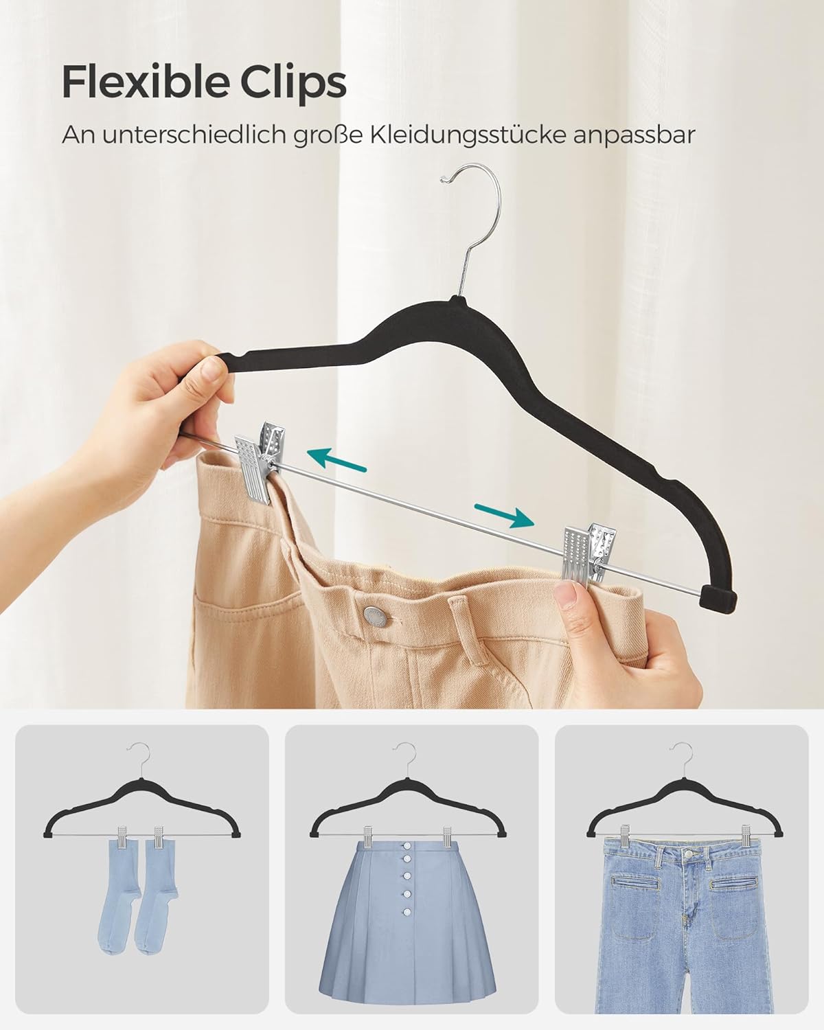 Samt-Kleiderbügel mit Clips, Schwarz 20 Stück