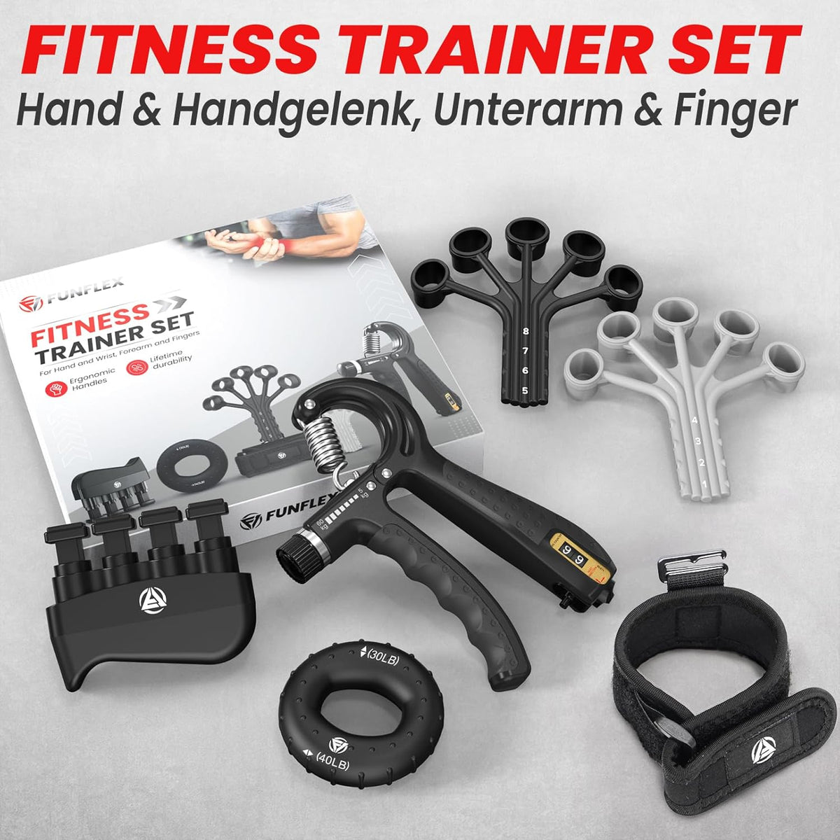 5-teiliges Griffkraft-Trainingsgerät-Set, Schwarz 5er Set