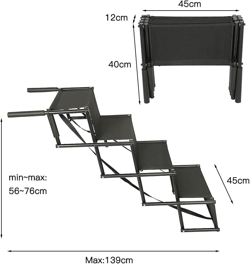 Klappbare Hundetreppe, Schwarz 45*139*56-76CM