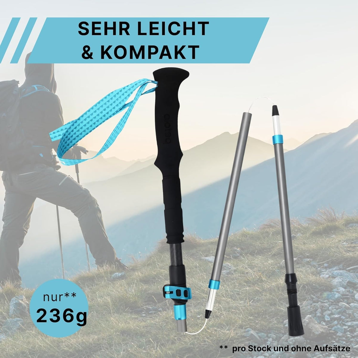 Faltbare Trekkingstöcke, Carbon Zicral 110-130 cm | Blue Teal