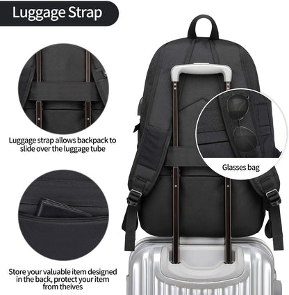 Laptop-Rucksack mit USB-Port, Gepäckgurt, 17 Zoll Schwarz-1