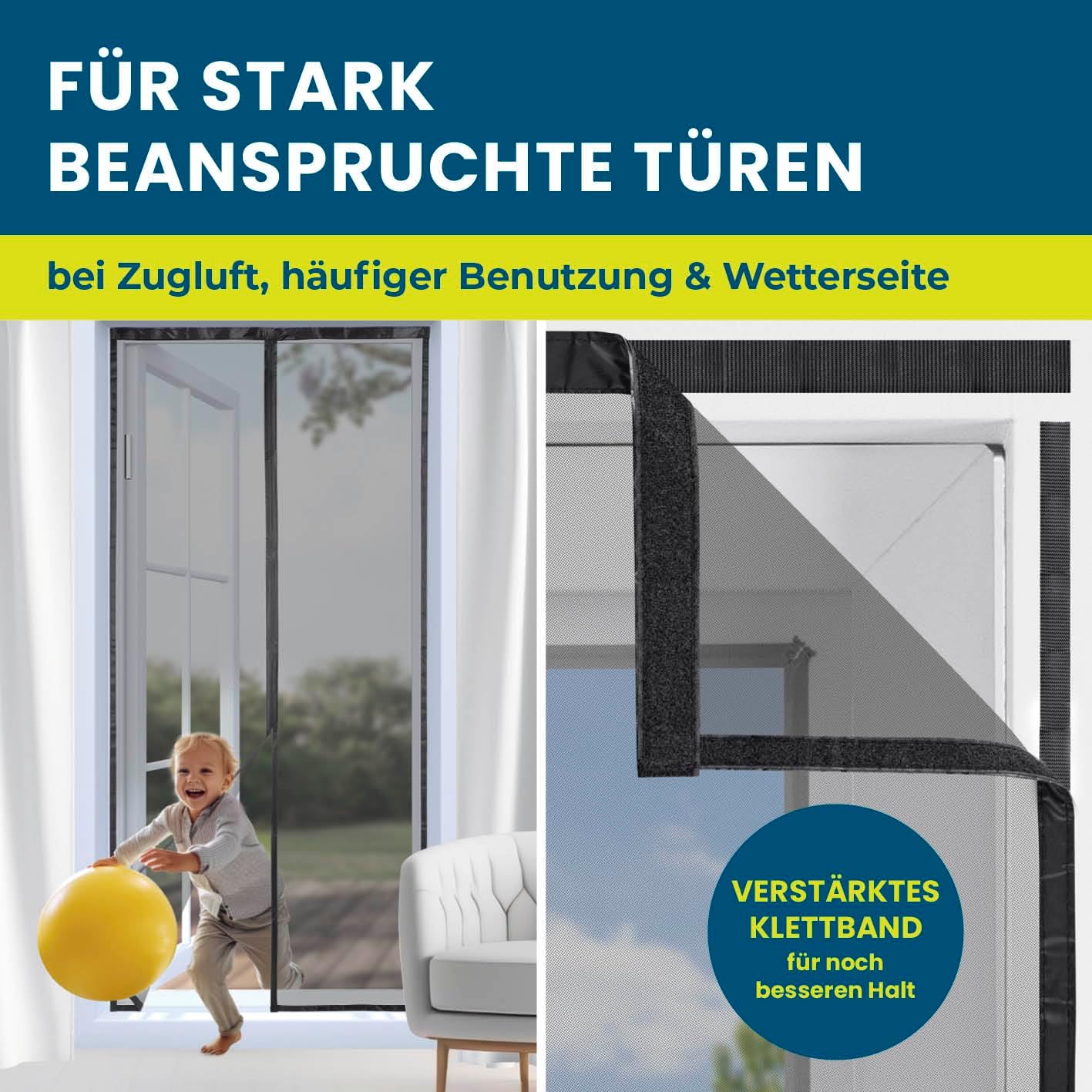 Insekten- & Pollenschutzvorhang mit Magnetbändern, 100 x 210 cm Schwarz mit Pollenschutz