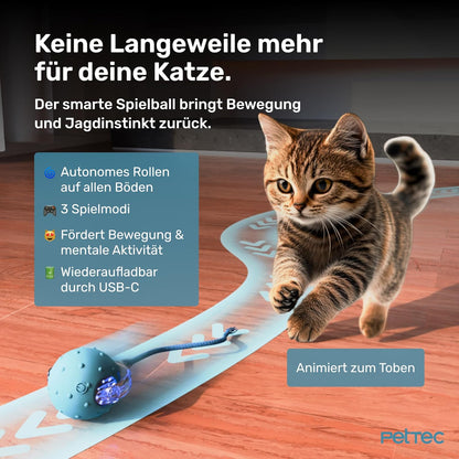 Interaktiver Katzenball mit Schnur - Automatisch & Selbstrollend, Ball