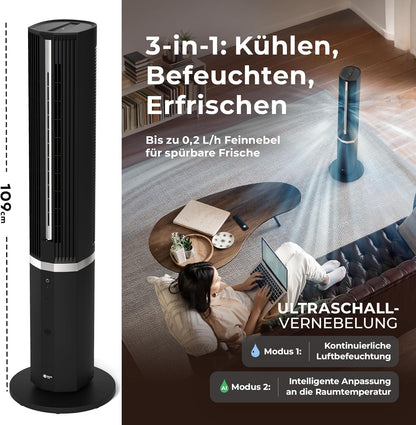 5-in-1 Turmventilator mit Wasserkühlung, VT-11-BL, Premium Black 5 Liter