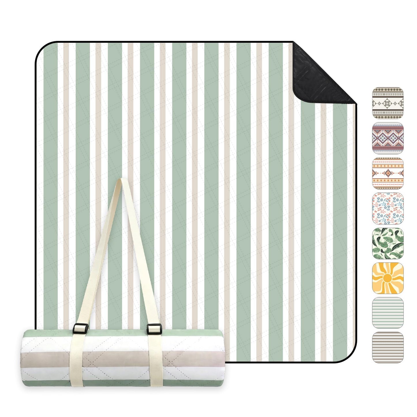 Picknick- und Stranddecke, wasserdicht, 200x200 cm, 200x200 cm Salbeigrün - Streifen