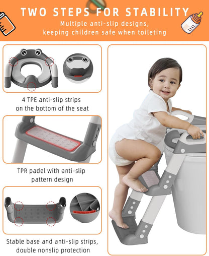 Toilettentrainer mit Treppe für Kinder, Frosch/Grau