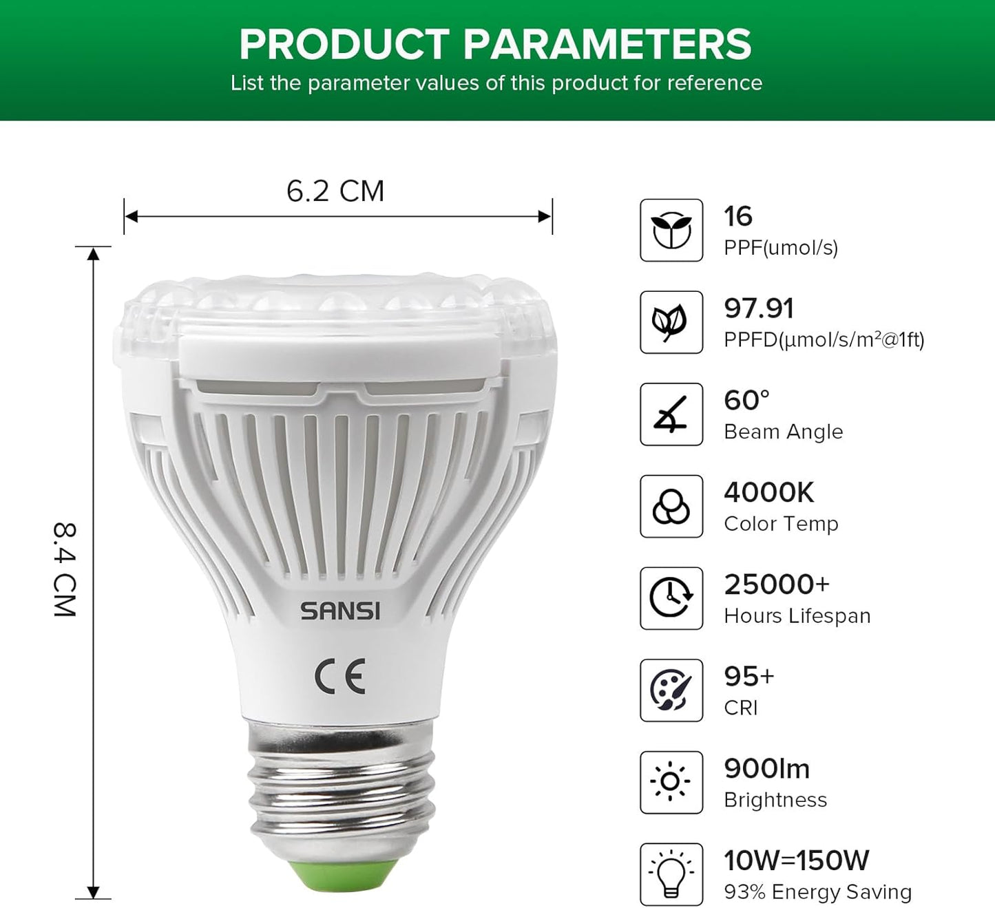 LED Pflanzenlampe Vollspektrum Grow Light, P20 10W-2PACK