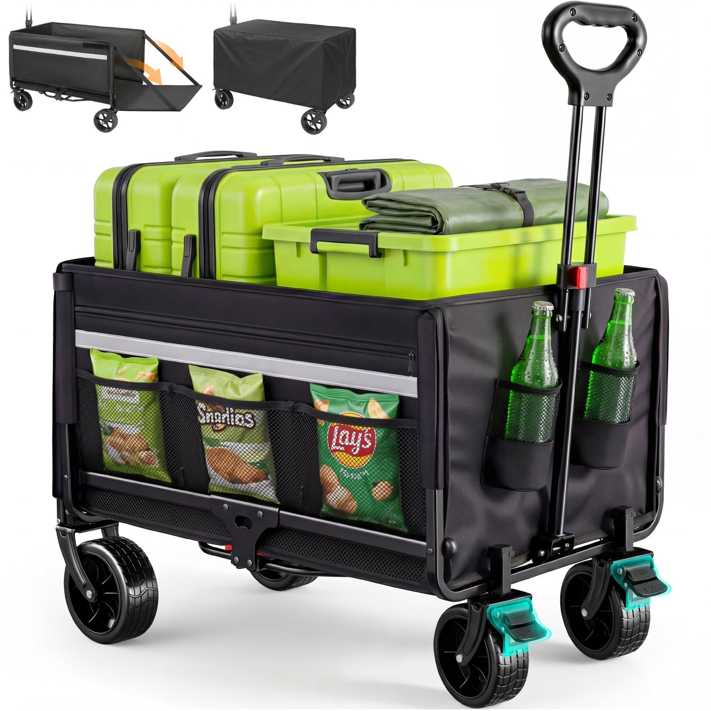 Faltbarer Bollerwagen mit Bremse und Heckklappe, 120l Plus mit Bremse