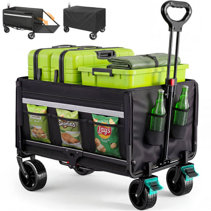 Faltbarer Bollerwagen mit Bremse und Heckklappe, 120l Plus mit Bremse