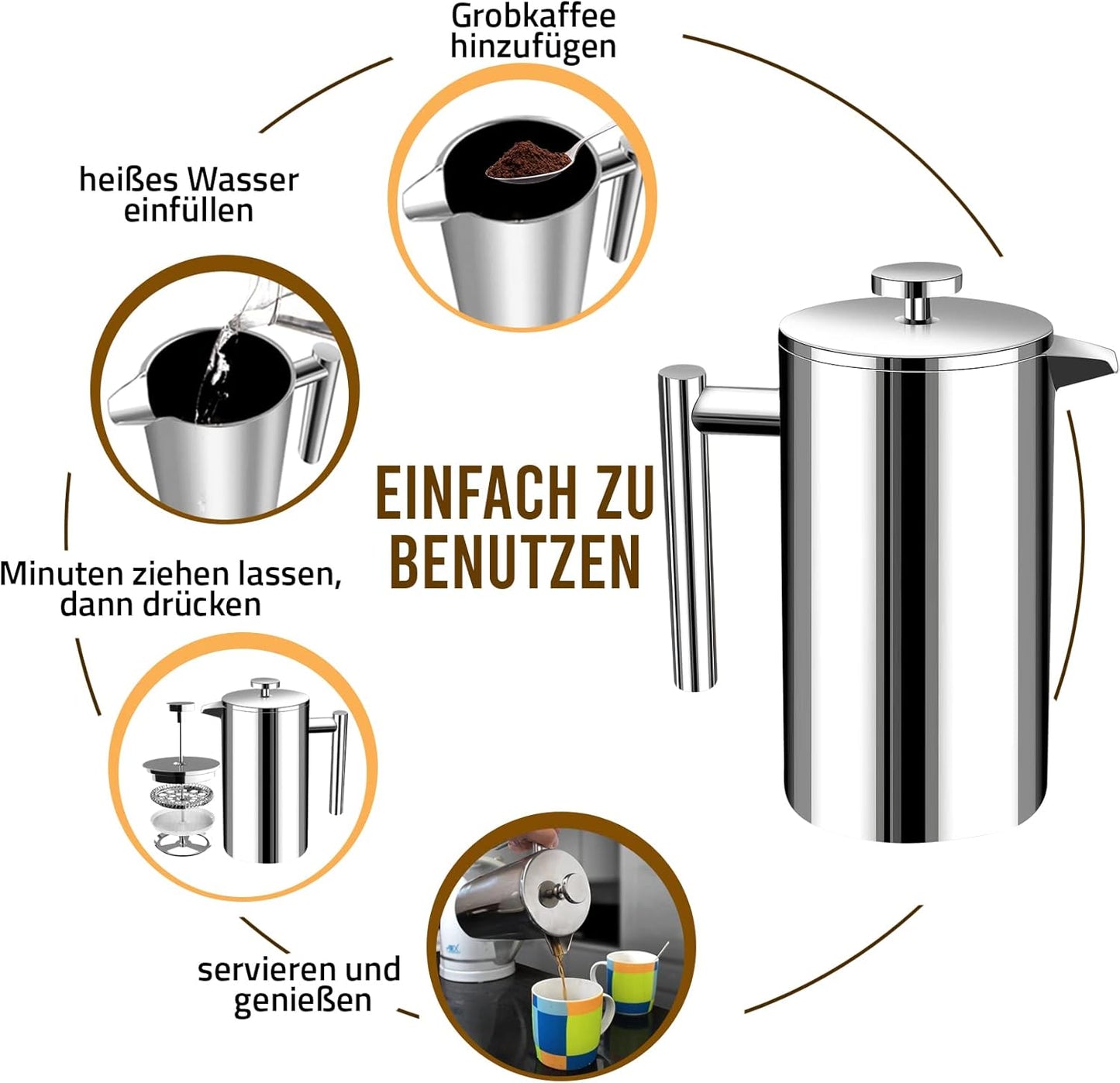 French Press für 8 Tassen, 1 Liter