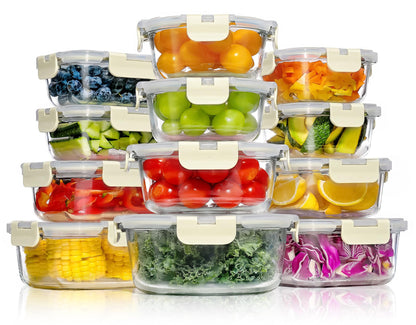 Meal Prep Boxen Glas mit Deckel, stapelbar, Weiss-12 Stück