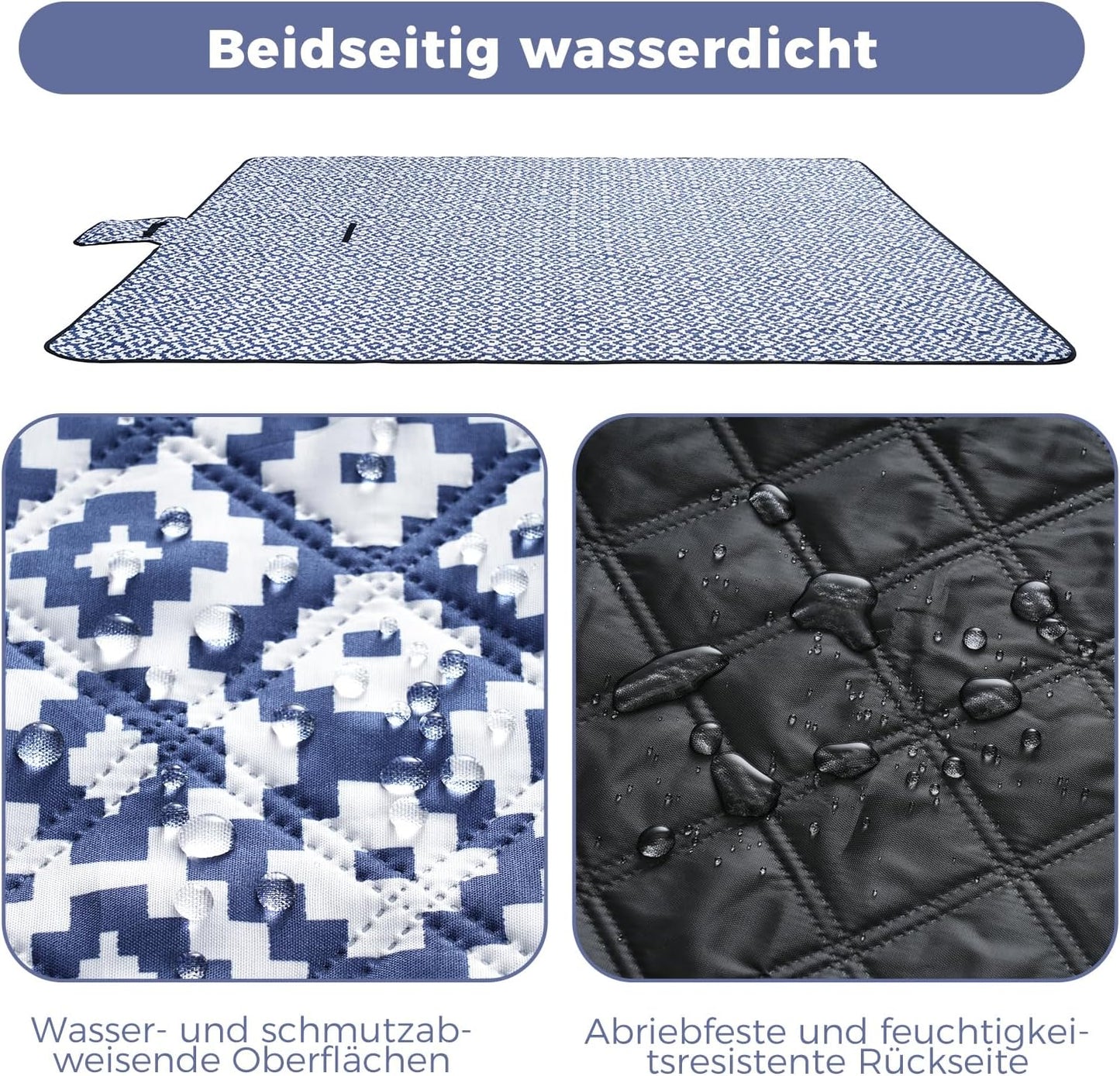 Wasserdichte Picknickdecke, 150 x 200 cm (Rechteckig) Blau