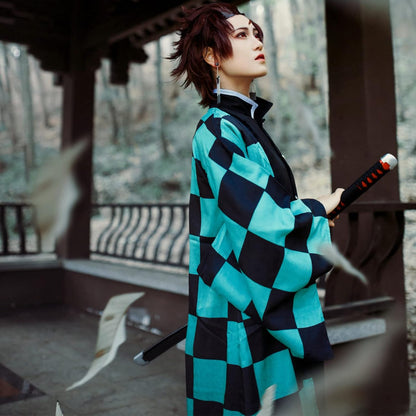 Tanjirou Cosplay Kostüm-Set mit Ohrringen, L Cosplay 1