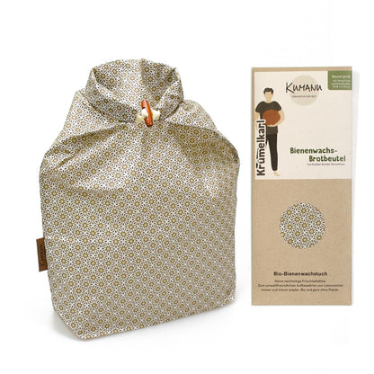 Bio-Bienenwachstuch Brotbeutel mit Standboden und Knebelverschluss, Retro