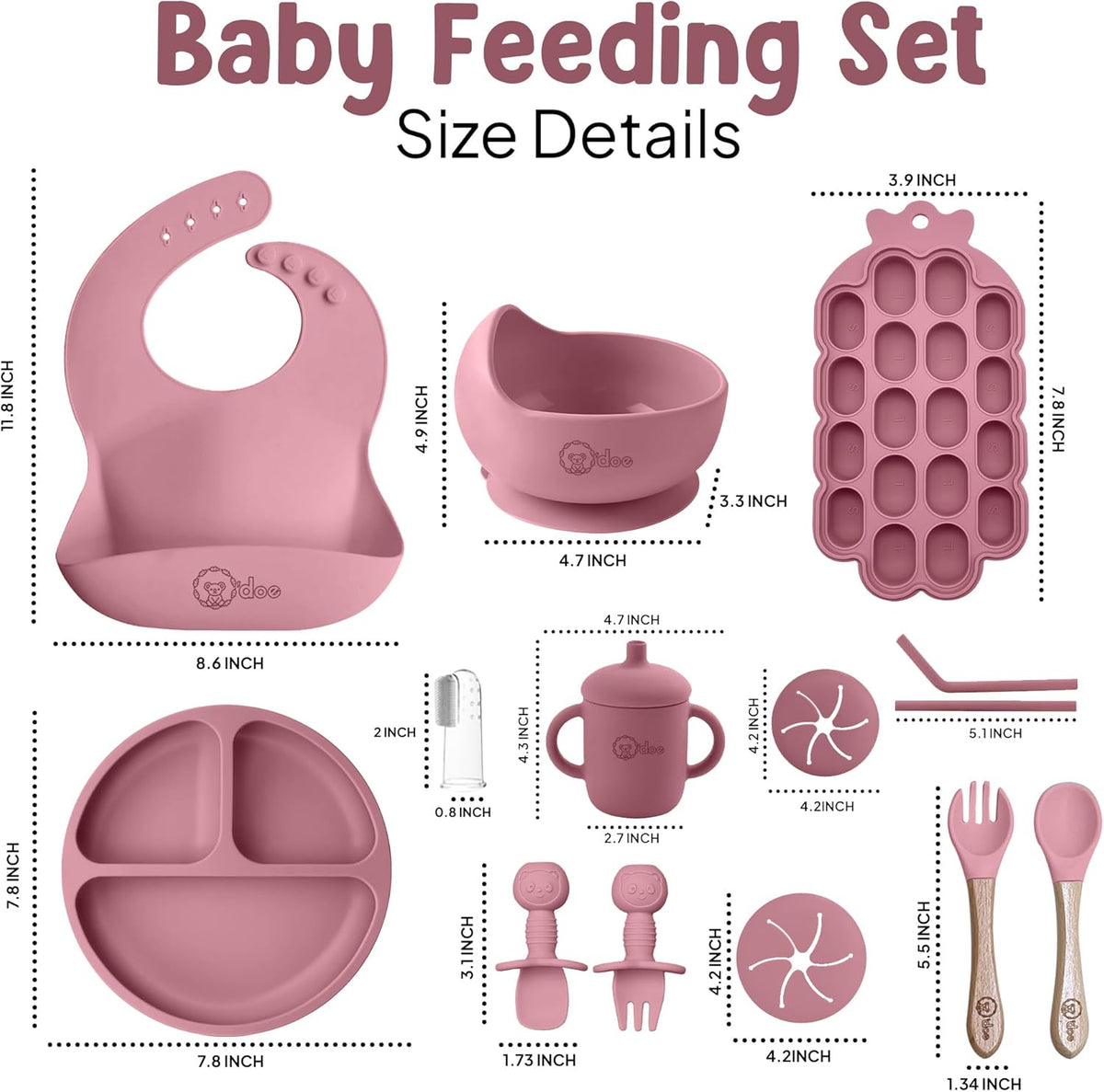 15-teiliges Baby Fütterungsset, Rose Pink V5 Pflegeset [15 Stück]