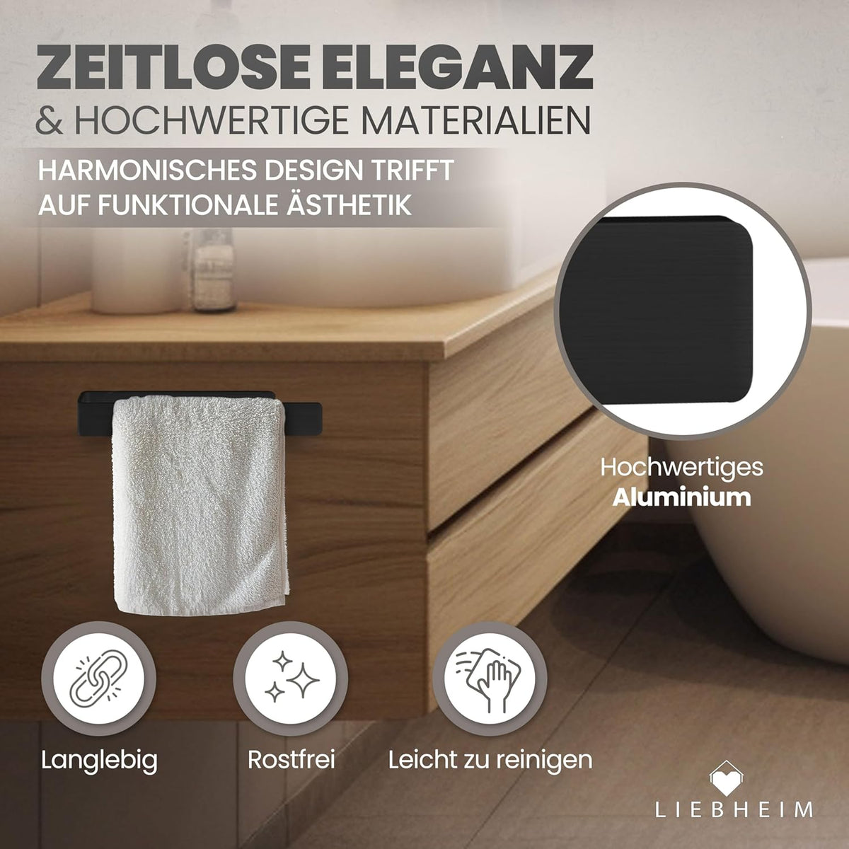 Handtuchhalter Wandmontage ohne Bohren (22 cm), Aluminium Schwarz 22 Cm