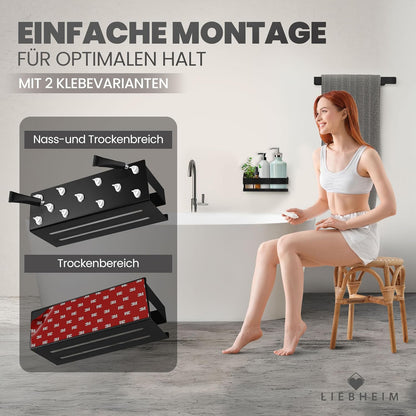 Duschablage Ohne Bohren - Badregal aus Aluminium, Schwarz - Aluminium