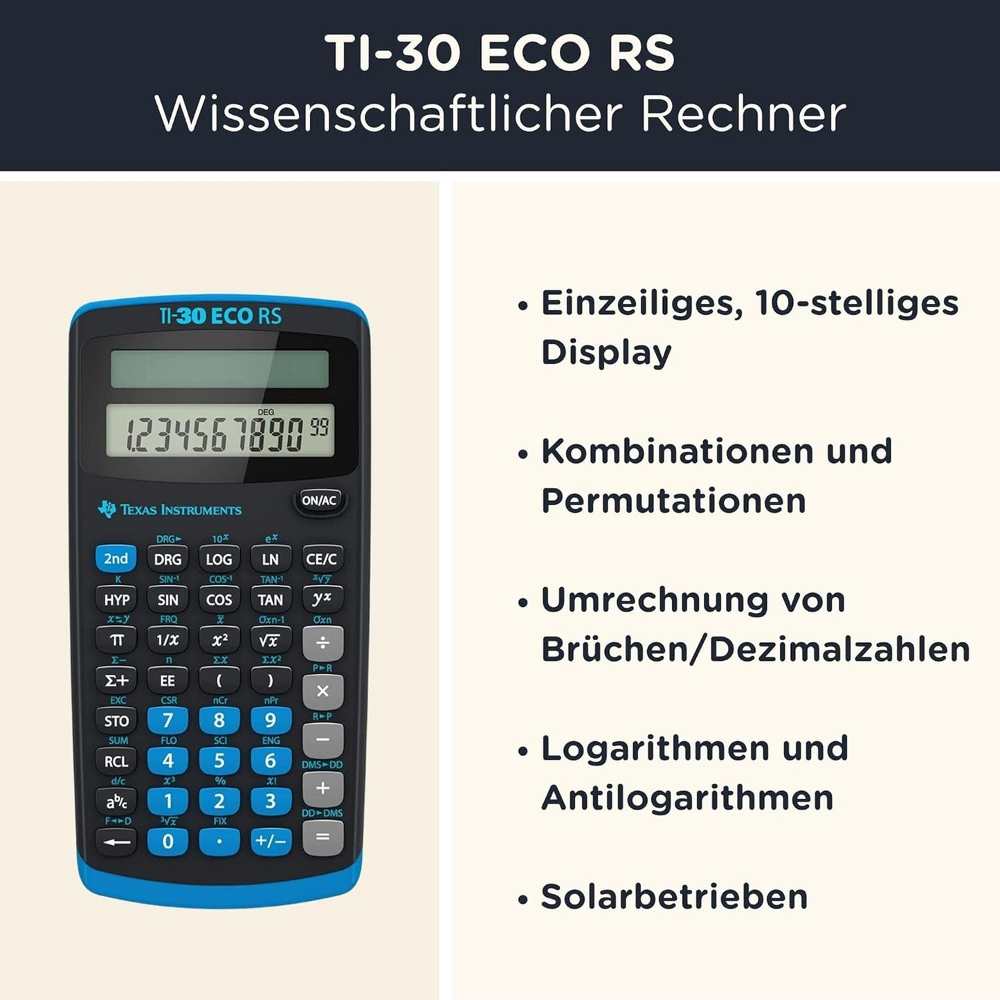Wissenschaftlicher Taschenrechner TI-30 ECO RS mit Schutztasche, Schwarz