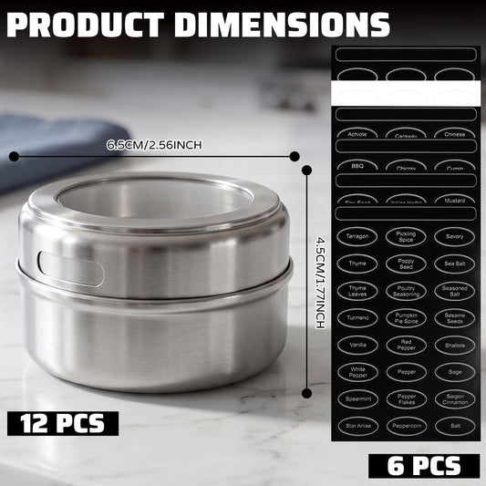 Magnetische Gewürzgläser, 12 Stück, inkl. Aufkleber