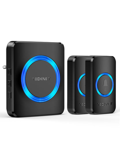 Funkklingel-Set mit 600m Reichweite, 1 Plug-In-Empfänger und 2 Sender, Schwarze Leds