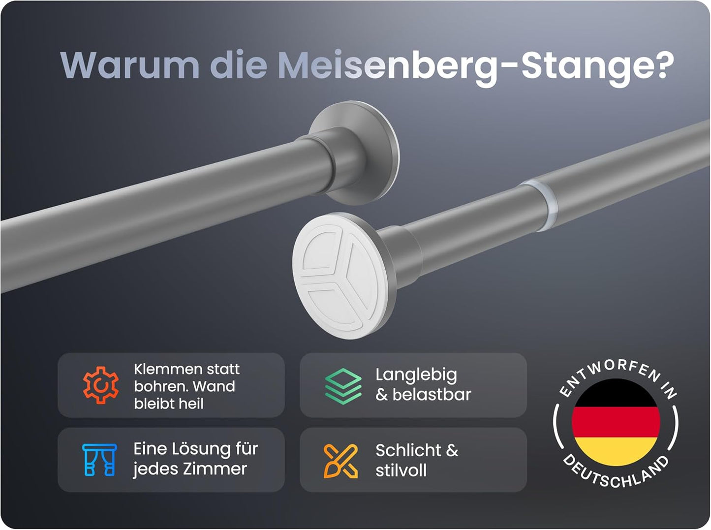 Teleskop-Klemmstange für Vorhänge, 50-80 cm Grau