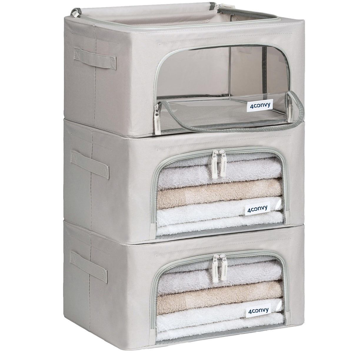 Faltbare Kleiderschrank-Aufbewahrungsbox, 3x24L, Grau 3x24L