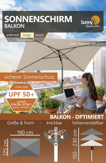 Sonnenschirm Balkonset SunnyShade Plus, Halter Set – 1 x Halter Sunnyeasy + Schirm + Hülle Beige