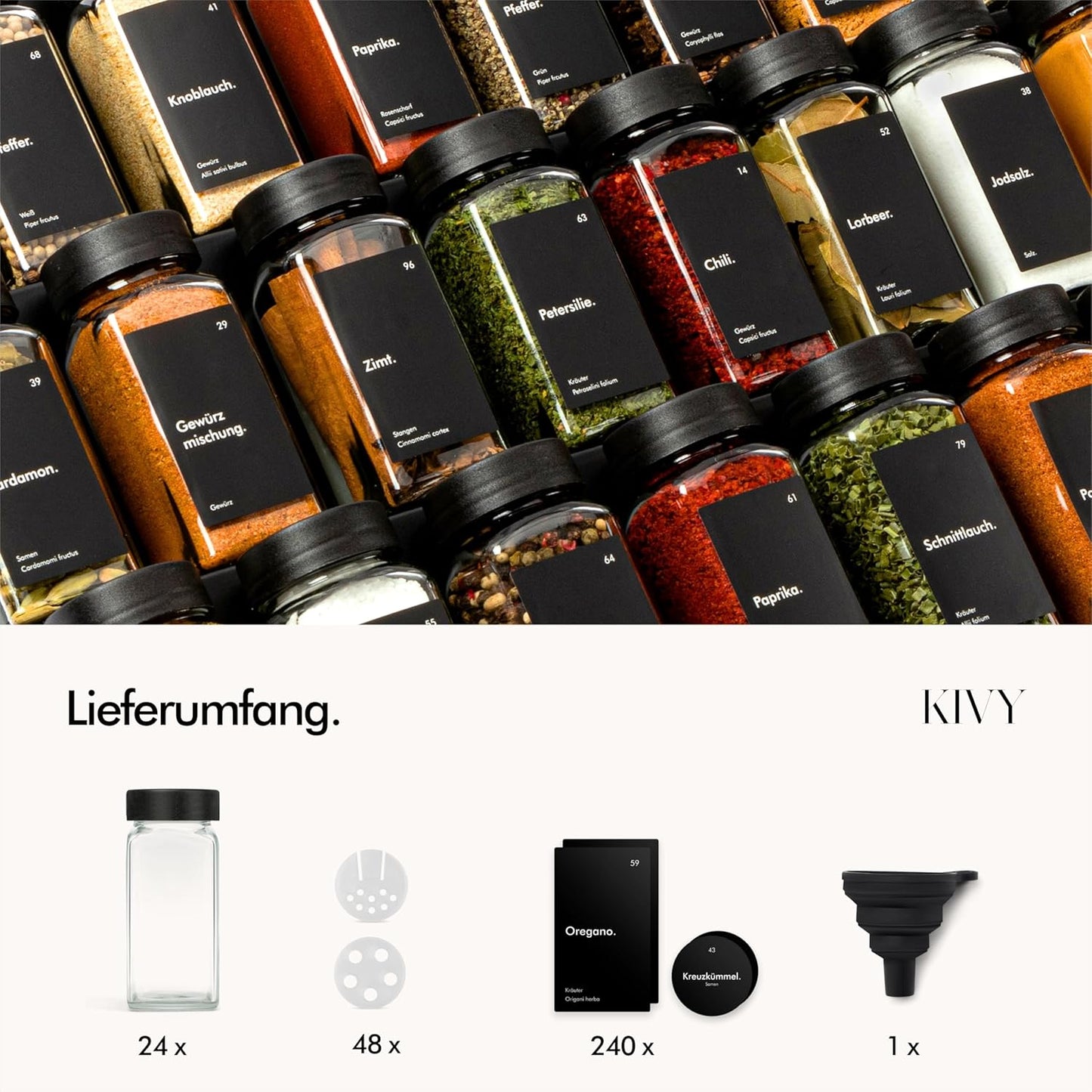 24er-Set Gewürzgläser mit Streueinsatz, Schwarze Gewürzgläser