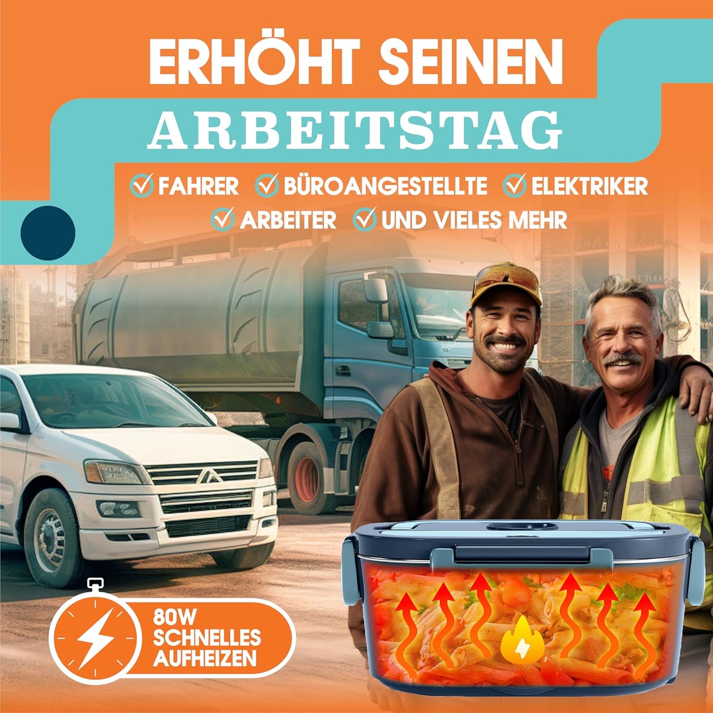 3-in-1 elektrische Lunchbox inkl. Besteck, Sockelkabel & Autokabel, Dunkelblau