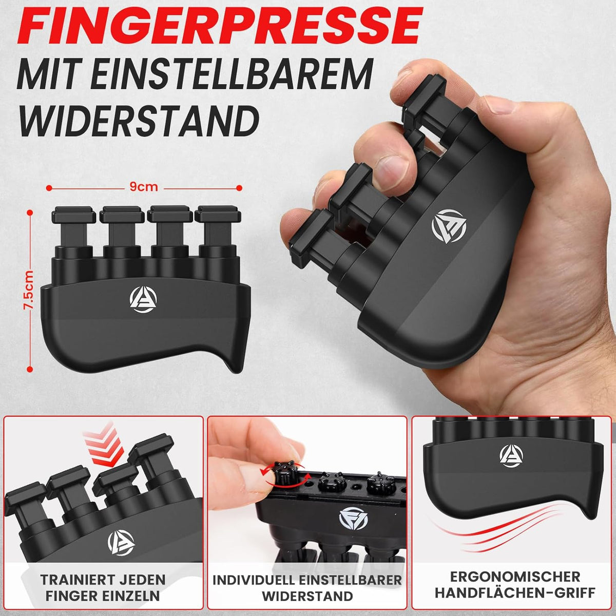 Handtrainer Set für Finger- und Unterarmtraining (5-teilig), Grau 5er Set