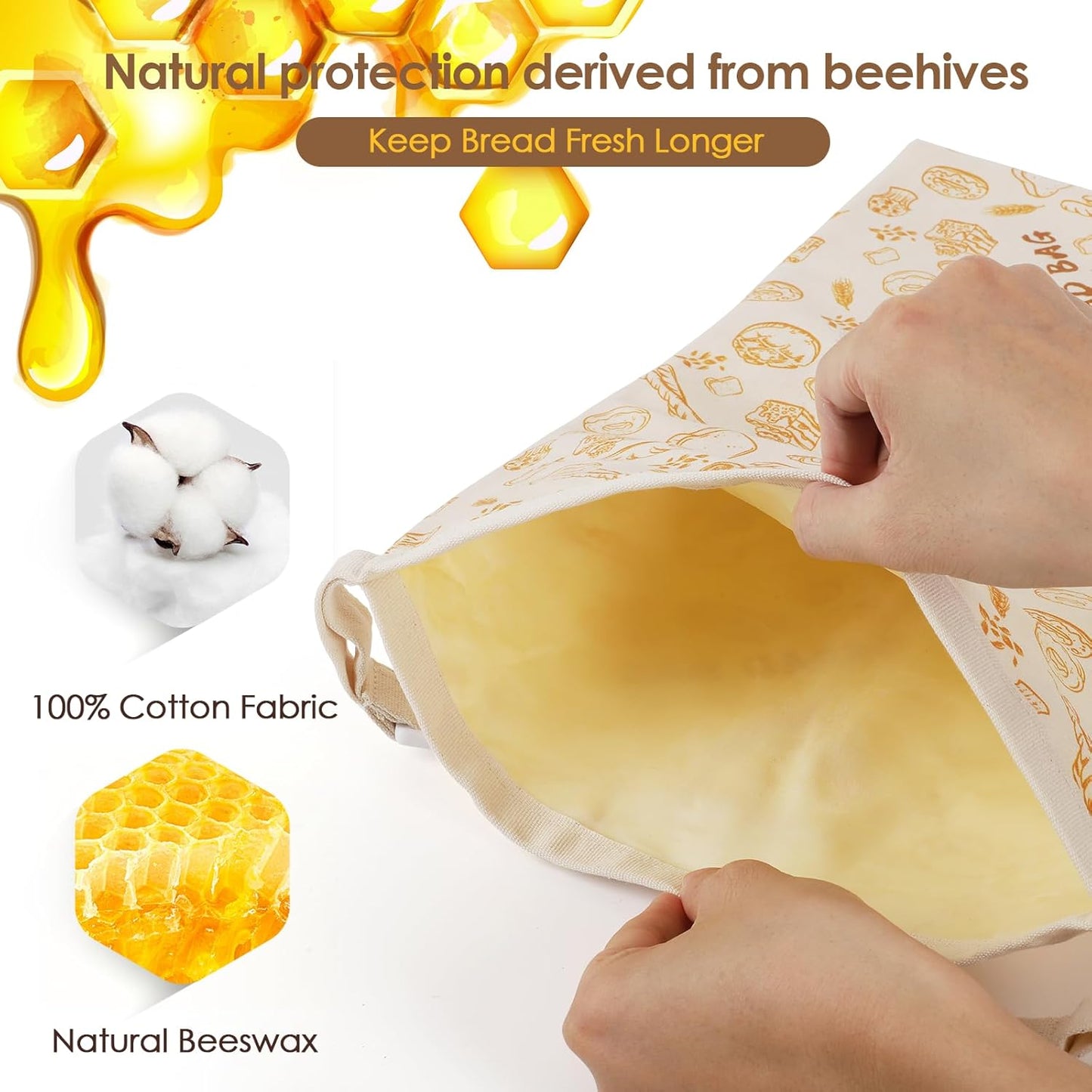 Wiederverwendbare Bienenwachs-Brotbeutel, 2 Stück