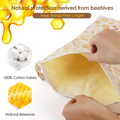 Wiederverwendbare Bienenwachs-Brotbeutel, 2 Stück