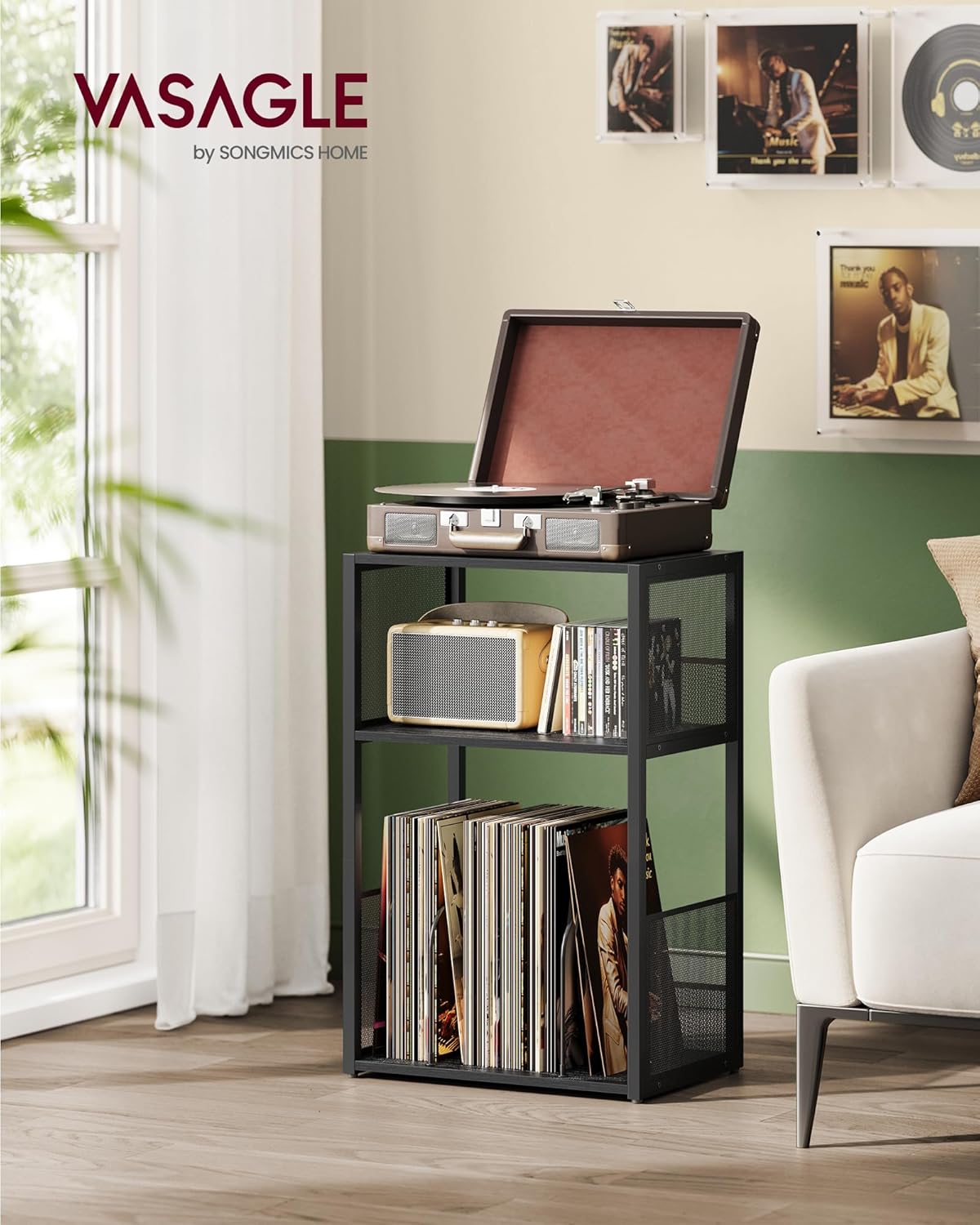 Regal für Plattenspieler und Schallplatten, Ebenholzschwarz Standardversion