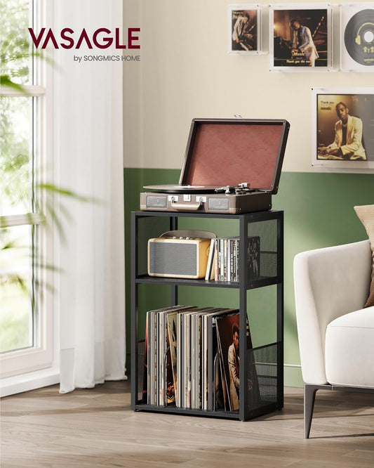 Regal für Plattenspieler und Schallplatten, Ebenholzschwarz Standardversion