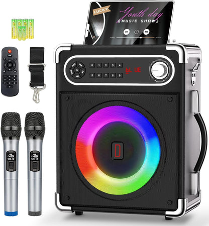 Karaoke-Maschine mit 2 kabellosen Mikrofonen, Schwarz