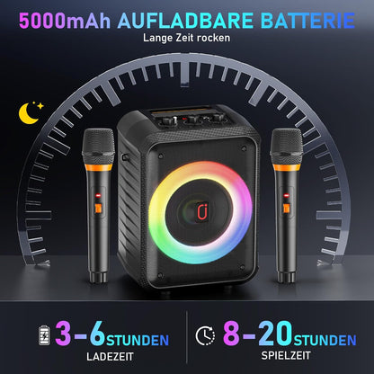 Tragbare Karaoke Maschine D13T mit 2 Mikrofonen, Schwarz D13T