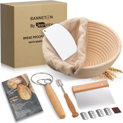 Sauerteig Starterset mit Gärkörbchen und Brotbackwerkzeugen
