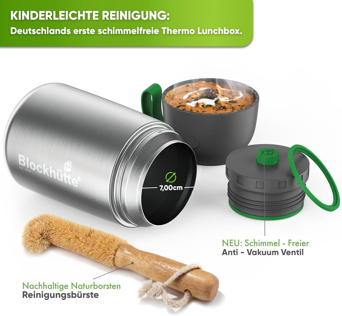 Thermobehälter Essen mit langem Löffel (730ml), Silber, 730 ml
